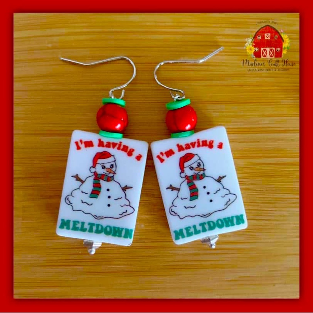 Handmade. I’m Having A Meltdown.  Snowman Earrings
